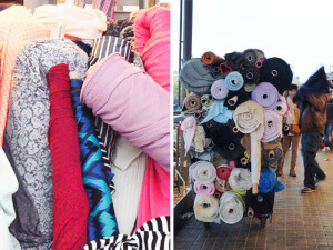 Telas en el mercado de los Encants de Barcelona